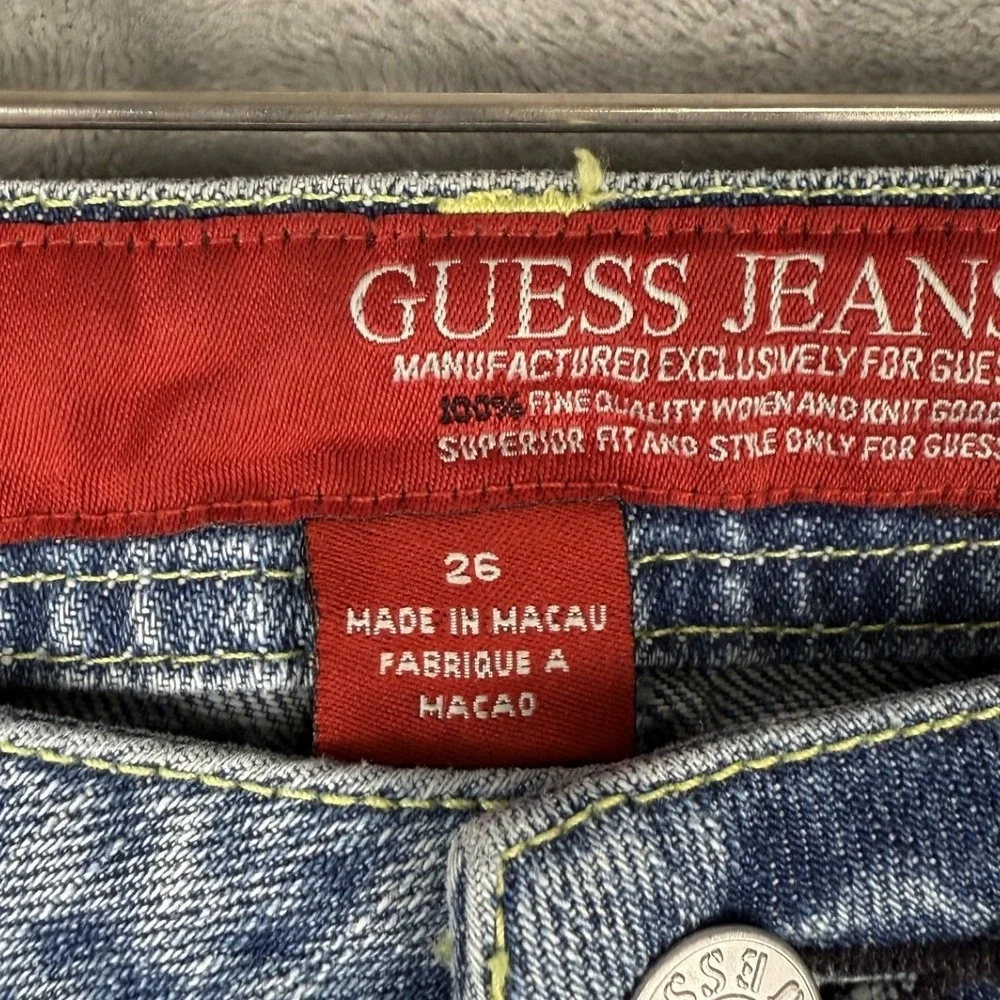 Y2K Guess Jeans Women's Size 26‎ Blue Denim Bootcut Jeans Patchwork Distressed